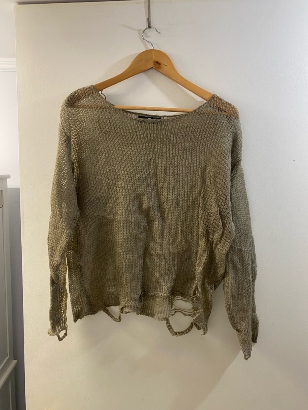 Distressed Open-Knit Crewneck Sweater - Taupe